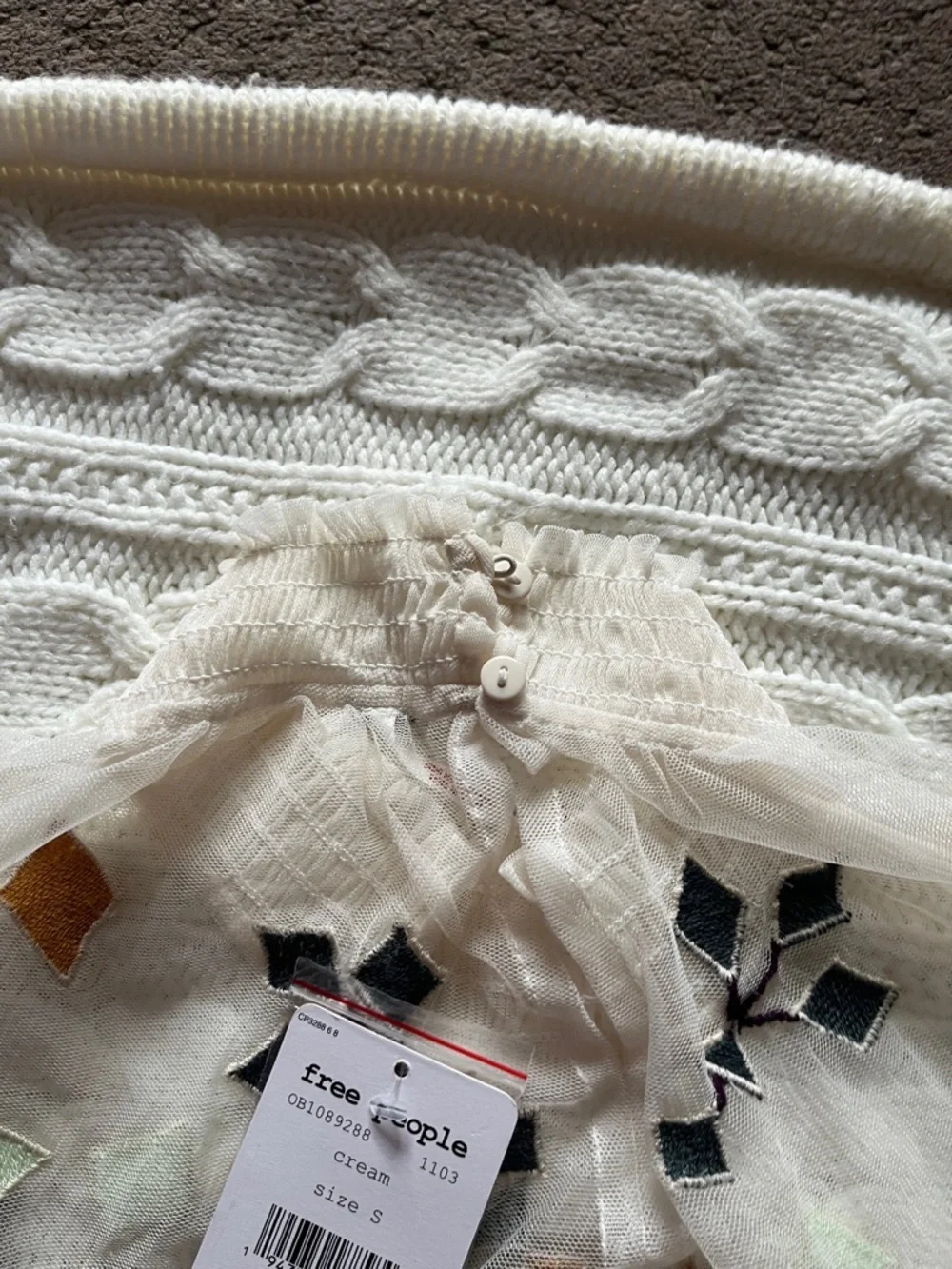 Free People Cream with Multicolor Embroidered